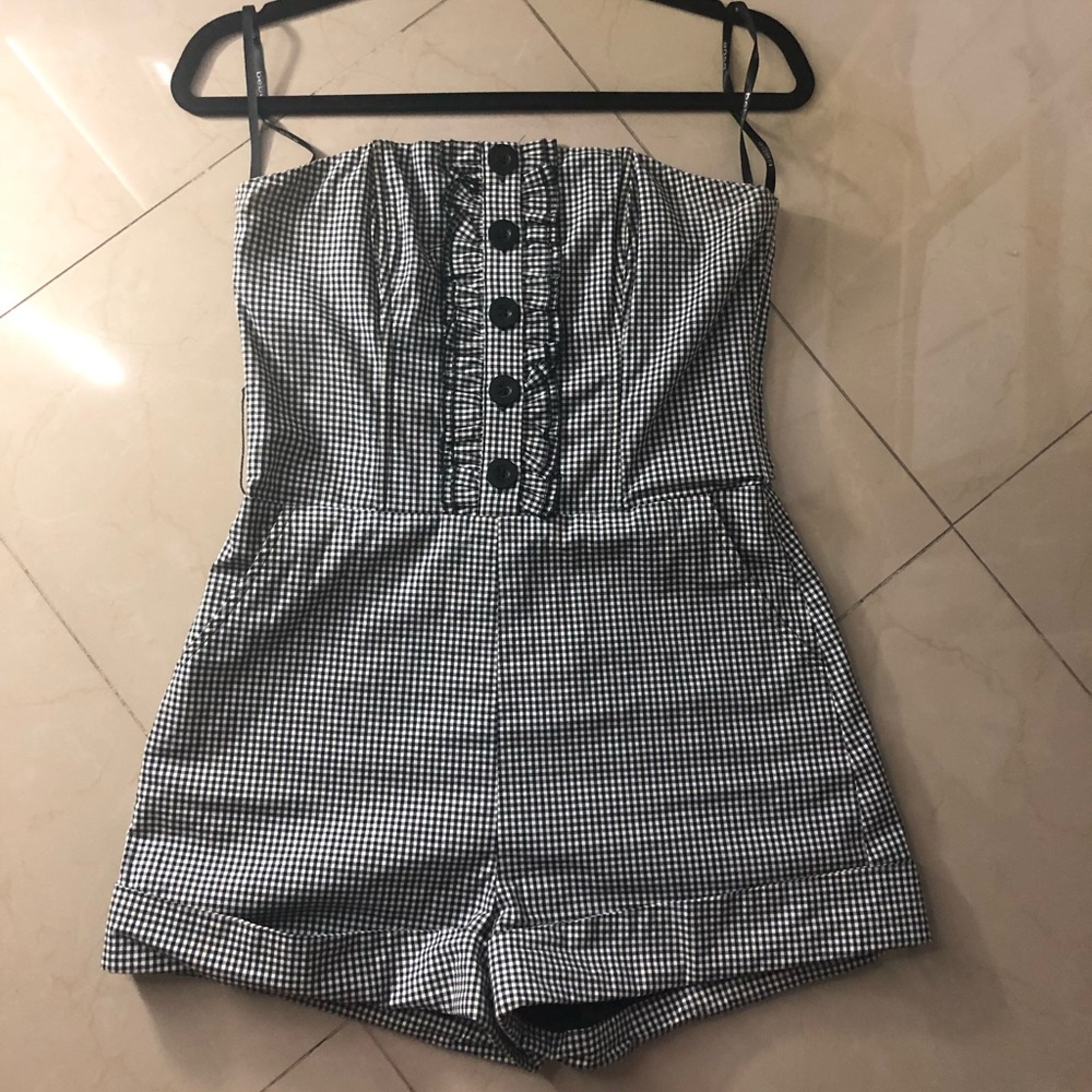 Bebe Strapless Plaid Romper